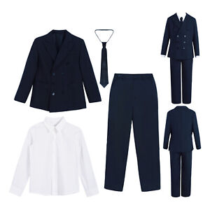 Boys Classic Double-Breasted Blazer Long Pants White Shirt Outfit Gentleman Suit