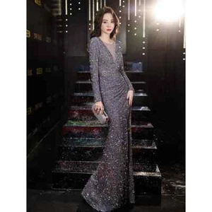 Women Elegant Long Evening Dress Sequins Party Evening Gown Formal Maxi Dress - Picture 1 of 27