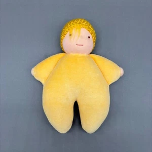 Homemade Waldorf Baby Doll Yellow Velour Knit Hat Cuddle Toy 8" Plush Lovey Soft - Picture 1 of 6