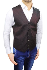 HERREN WESTE DIAMOND CLASS BORDEAUX GESTREIFT ÄRMELLOSES MIEDER ELEGANT - Bild 1 von 4