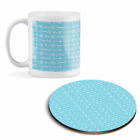 Mug & Round Coaster Set - Light Blue Arrow Pattern Boho Hippy Print   #45542