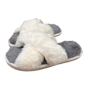WOMENS LADIES SUPER SOFT FLUUFY SLIPPERS OPEN TOE SLIDERS FLATS - Picture 1 of 5