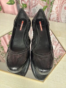 Womens Heels Prada Patent Leather Black Pumps Size 8.5-38.5 - Picture 1 of 13