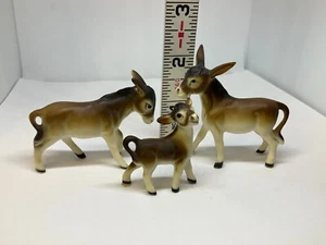 Vintage Bone China Japan Esel Miniatur Figur Familie 3er Set matt lackiert - Bild 1 von 15