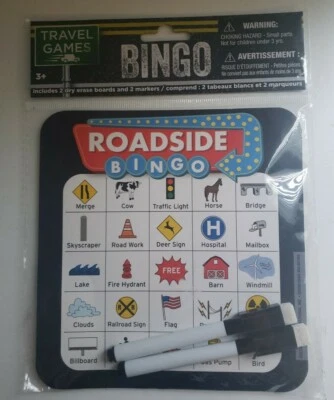 Travel Games Roadside & Vehicle Bingo 2 Boards 2 Markers Fun Car Game Toy Gift - Image 1 of 2