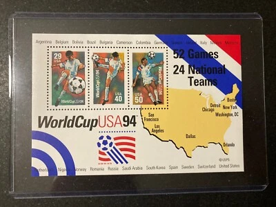 Copa Mundial de Fútbol FIFA USMNT EE. UU. 1994 Hoja de Sellos + Vitrina #2837 Regalo USWNT Foto 1 de 3