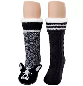 CUDDL DUDS WOMEN'S SHERPA LINED CRITTER SLIPPER SOCKS SET OF 2 ONE SIZE (4-10) - Picture 1 of 12