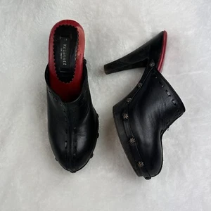 Zueco de mula negro para mujer Kristoff tacón de cuero 6 remaches sin cordones - Imagen 1 de 9