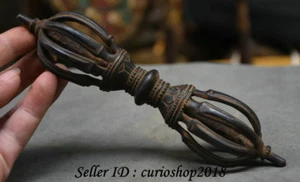 8" Collect Old Tibet Buddhism Temple Purple Bronze Phurba Dagger Holder Statue - Picture 1 of 12