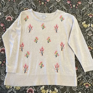 Suéter Coldwater Creek Lg Pequeño Beige Túnica Bordada Cuentas Flores Algodón - Imagen 1 de 19