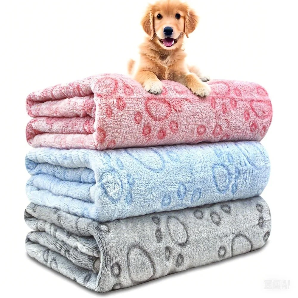Haustierdecke Mit Pfotenabdruck – Blau, Fleece, 60 X 70 Cm, Wasserabweisend & Rutschfest