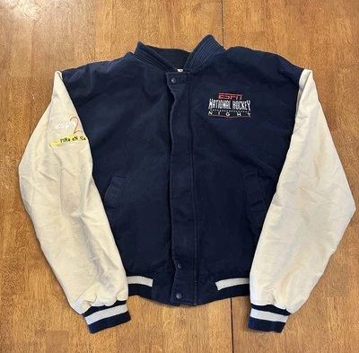 Chaqueta de bombardero grande vintage National Hockey Night ESPN 2 Fire On Ice Foto 1 de 4