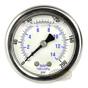 2" Back Mount 1/4 Liquid Filled 200 PSI Compressed Air Compressor Pressure Gauge - Picture 1 of 6