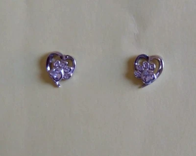 Ohrringe Ohrstecker mit durchsichtigem Stein - Hundepfote - Modeschmuck - Bild 1 von 4