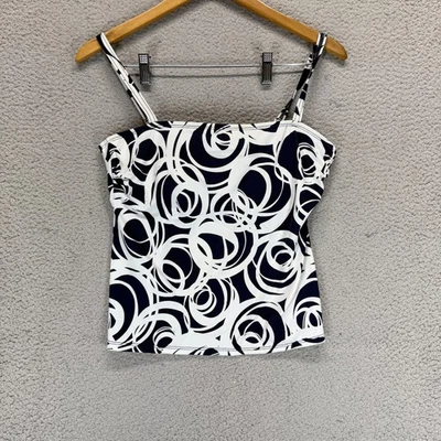 Camiseta Tankini Merona Para Mujer Correa de Espagueti Acolchada Negra Blanca Geométrica Talla M Foto 1 de 4