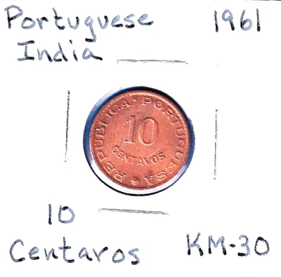 1961 Portuguese India 10 Centavos (KM-30) Bronze [Lisbon Mint] - Image 1 of 2