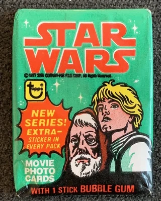 Star Wars Serie 1977 4 Cera Paquete Topps Tarjetas - TOTALMENTE NUEVAS - Error C3P0 Foto 1 de 4