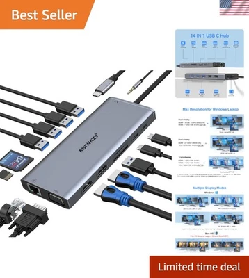 Sleek USB C Docking Station with 2 HDMI & VGA Ports for High-Definition Displays - Image 1 of 4