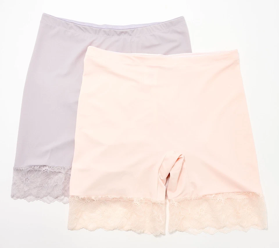 Breezies Set of 2 Slip Shorts with Lace Trim Blush/Grey XL New - Image 1 of 1
