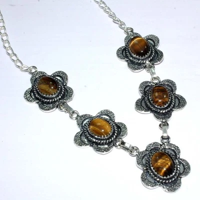 Exclusive Tiger Eye 925 Silver Plated Gemstone Necklace US 16" GW - Image 1 of 3