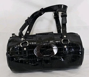 GUESS Handbag Medium Glossy Black Double Handle Satchel Purse - Imagen 1 de 14