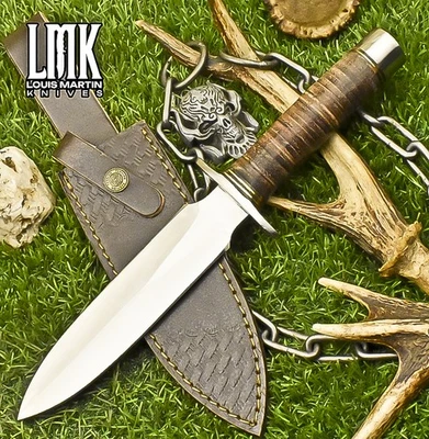 Cuchillo de caza LMK Hot Item ATS-34 acero ciervo cuero latón protector camping raro Foto 1 de 4