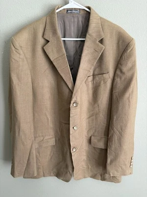 Oscar De La Renta Two Button Wool Sports Coat 44 R Brown Tan Silk Wool Blend - Image 1 of 4