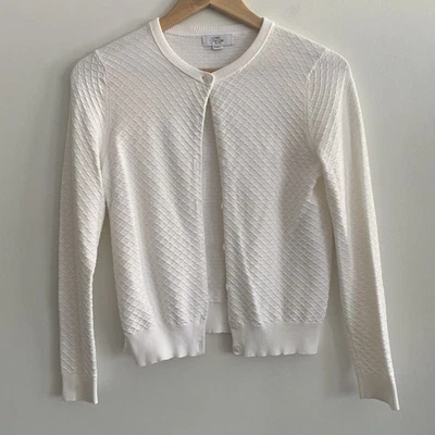 Cárdigan suéter para mujer Lord and Taylor PS blanco manga larga textura diamante Foto 1 de 4