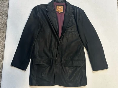 THE TERRITORY AHEAD Leather Jacket Men L Black  SOFT Buckskin Blazer 3 Button - Image 1 of 4