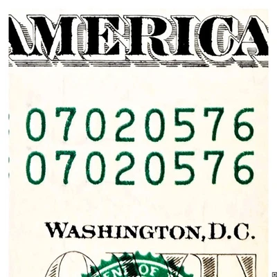 Same Matching Serial Number $1 Bill. Duplicate Serial Number. Unique Dollar. - Image 1 of 4