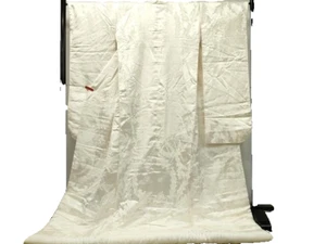 Japanese Vintage Silk Kimono Uchikake Robe white Silver Phoenix embroidery (u57) - Picture 1 of 8