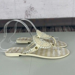 Jack Rogers Sandal Womens 6 Beige Georgica Jelly Beige Tan Flip Flop Slide Strip - Picture 1 of 8
