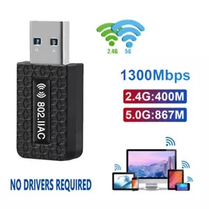 1300Mbps USB3.0 Wireless WiFi Adapter Dongle Dual Band 5G/2.4G Desktop Laptop PC - Picture 1 of 10