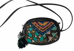 ecote Black Beaded Southwestern Faux Turquoise Crossbody / Wristlet / Clutch Bag - Picture 1 of 11