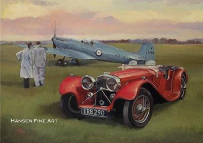 HANSEN FINE ART Supermarine Spitfire Jaguar SS100 Aircraft Car Birthday Fathers Day Blank Card