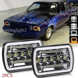 Pair 5X7" 7x6"LED Headlights Hi-Lo Halo DRL Fit Chevy Malibu 1978-1981 El Camino - Picture 1 of 13