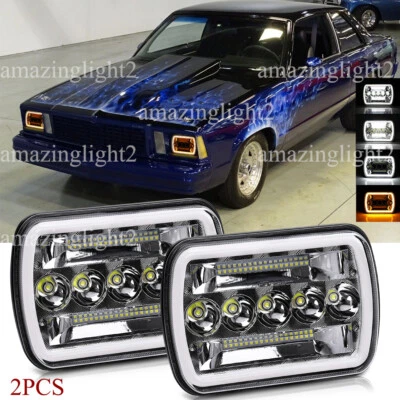 Par de faros LED 5X7" 7x6" Hi-Lo Halo DRL aptos para Chevy Malibu 1978-1981 El Camino Foto 1 de 4