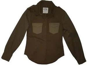 🌹ONETEASPOON WOMEN TOP SHIRT SIZE S KHAKI ARMYGREEN LONG SLEEVE COTTON COLLAR🌹 - Picture 1 of 20