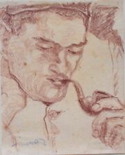Gustav Kastner Mann mit Pfeife Männerporträt Original Kohlezeichnung um 1915
