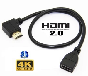 Cable de extensión ángulo derecho izquierdo HDMI v2.0 macho a hembra chapado en oro HD AU - Imagen 1 de 9