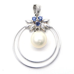 TASAKI Necklace Pendant Akoya Pearl 7.5mm Sapphire 14K White Gold From Japan - Picture 1 of 5