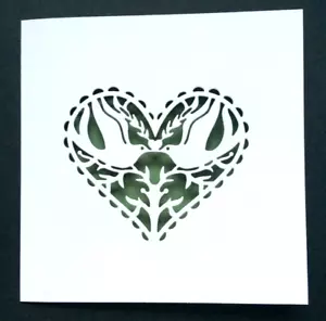 WHITE CARD BLANKS X 6 WITH ENVELOPES..HEART DOVES APERTURE...WEDDING ..15 x 15cm - Picture 1 of 3