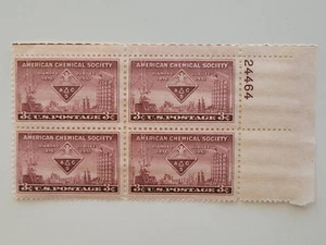 1952 US Stamps American Chemical Society 3c Block of 4  Scott #1002 MNH OG - Picture 1 of 3