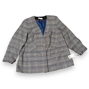 Blazer para mujer Calvin Klein talla grande a cuadros tweed azul marino varios botones - Imagen 1 de 11