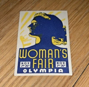 1938 Poster Stamp WOMAN'S FAIR - November 2nd-26th OLYMPIA WASHINGTON - Picture 1 of 2