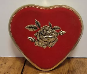 Scatola porta caramelle cioccolato cuore San Valentino rosso vintage LATTA e feltro rosso made in Germany - Foto 1 di 5