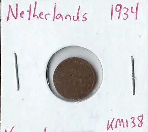 Moneda Países Bajos 1/2 centavo 1934 KM138 - Imagen 1 de 3