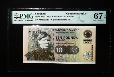 SCOTLAND £10 2000 P229A Comm. PMG 67 SUPERB GEM UNC EPQ CLYDESDALE MILLENNIUM - Image 1 of 2