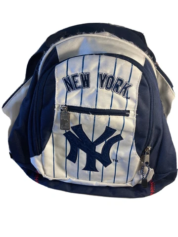 New York Yankees MLB Backpack, Book Bag Blue & White Pinstripe Youth Cover