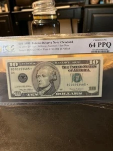 1999 $10 Federal Reserve Note PCGS 64 PPQ ⭐ Star Note ⭐ Choice Uncir Fr. 2033-D - Picture 1 of 3